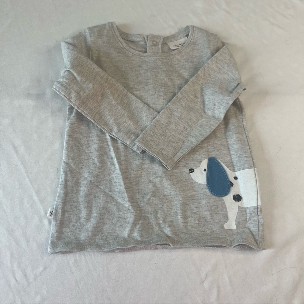Stylish Gray Kids Long Sleeve Tee with Dog Design